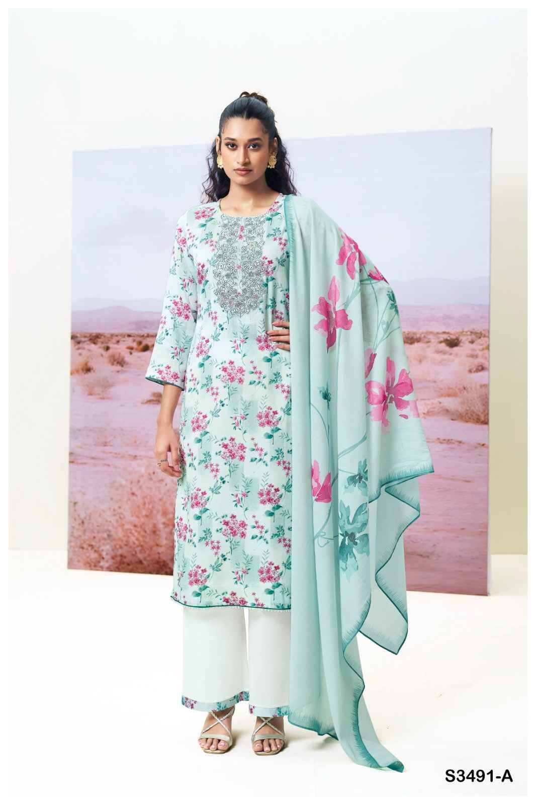 Fazeela-3491 By Ganga Fashion 3491-A To 3491-D Series Beautiful Festive Suits Colorful Stylish Fancy Casual Wear & Ethnic Wear Cotton Dresses At Wholesale Price