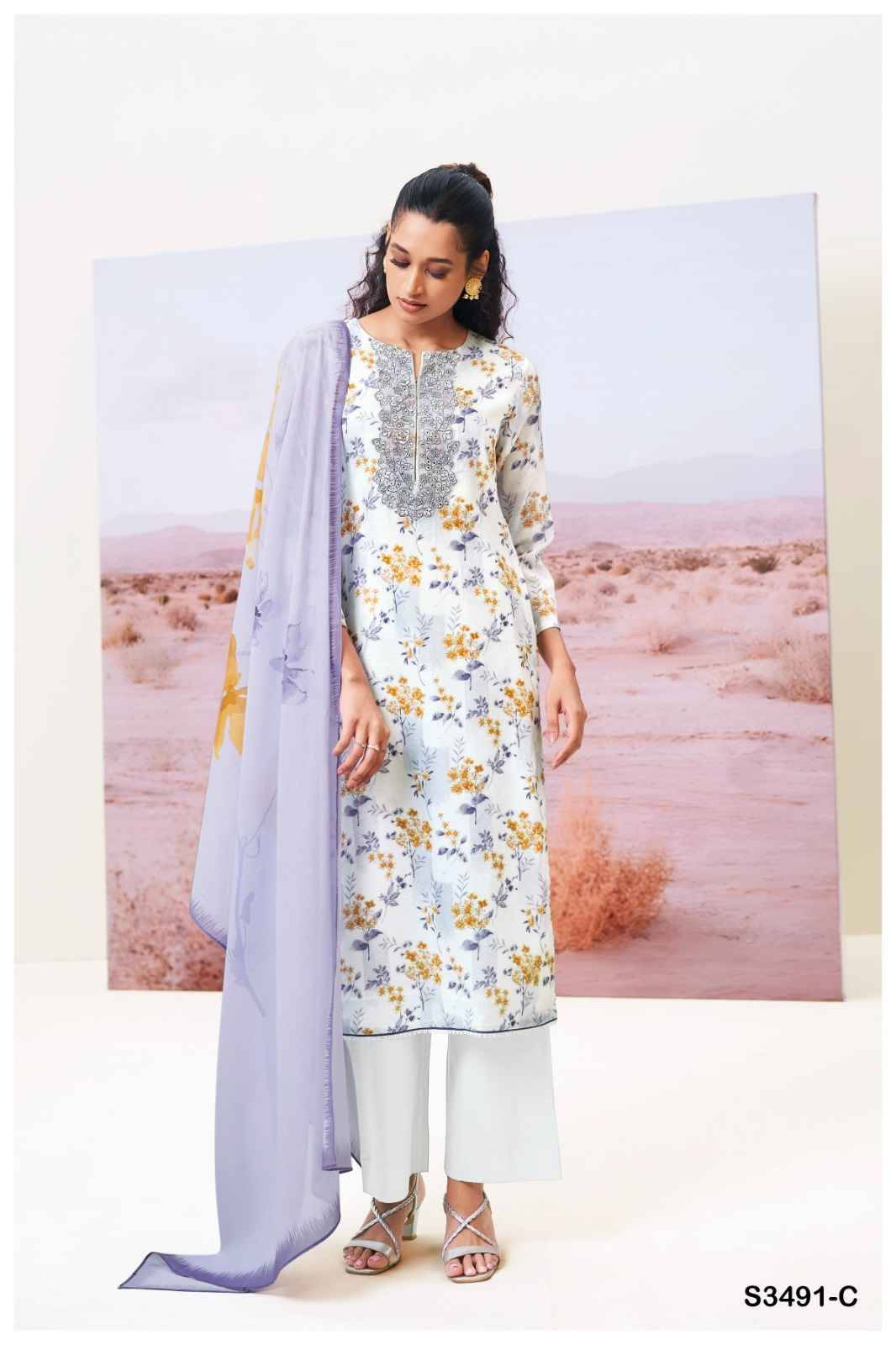 Fazeela-3491 By Ganga Fashion 3491-A To 3491-D Series Beautiful Festive Suits Colorful Stylish Fancy Casual Wear & Ethnic Wear Cotton Dresses At Wholesale Price