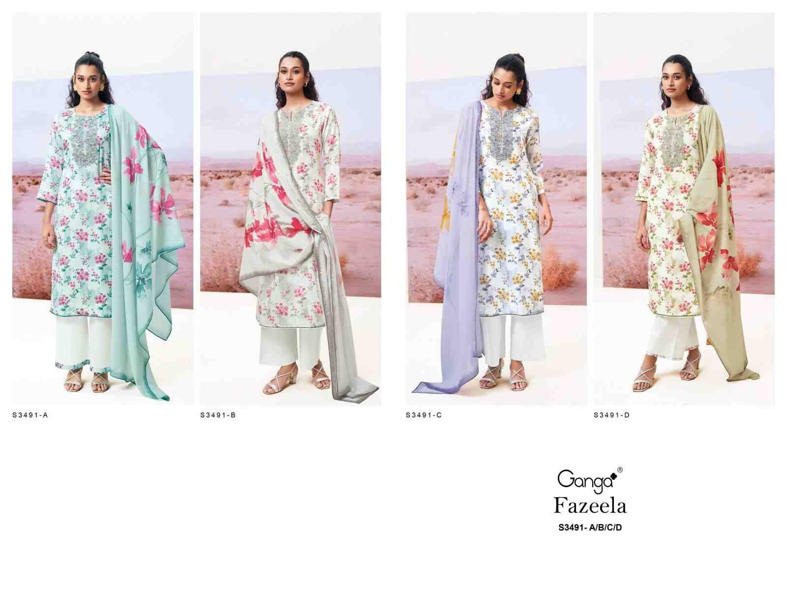 Fazeela-3491 By Ganga Fashion 3491-A To 3491-D Series Beautiful Festive Suits Colorful Stylish Fancy Casual Wear & Ethnic Wear Cotton Dresses At Wholesale Price