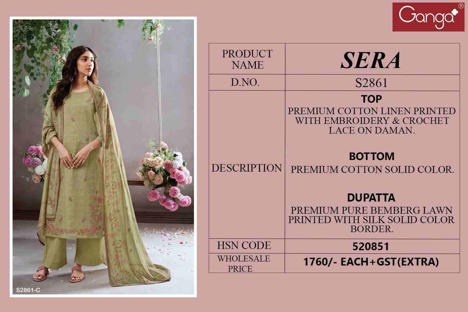 Sera-2861 By Ganga Fashion 2861-A To 2861-D Series Beautiful Festive Suits Colorful Stylish Fancy Casual Wear & Ethnic Wear Cotton Linen Dresses At Wholesale Price