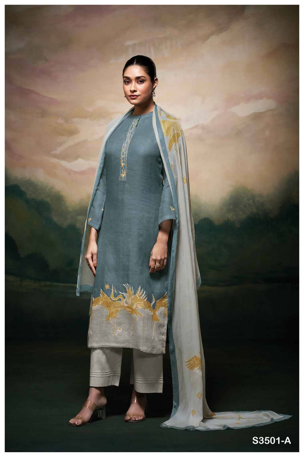 Kaleah-3501 By Ganga Fashion 3501-A To 3501-C Series Beautiful Festive Suits Colorful Stylish Fancy Casual Wear & Ethnic Wear Pure Linen Dresses At Wholesale Price