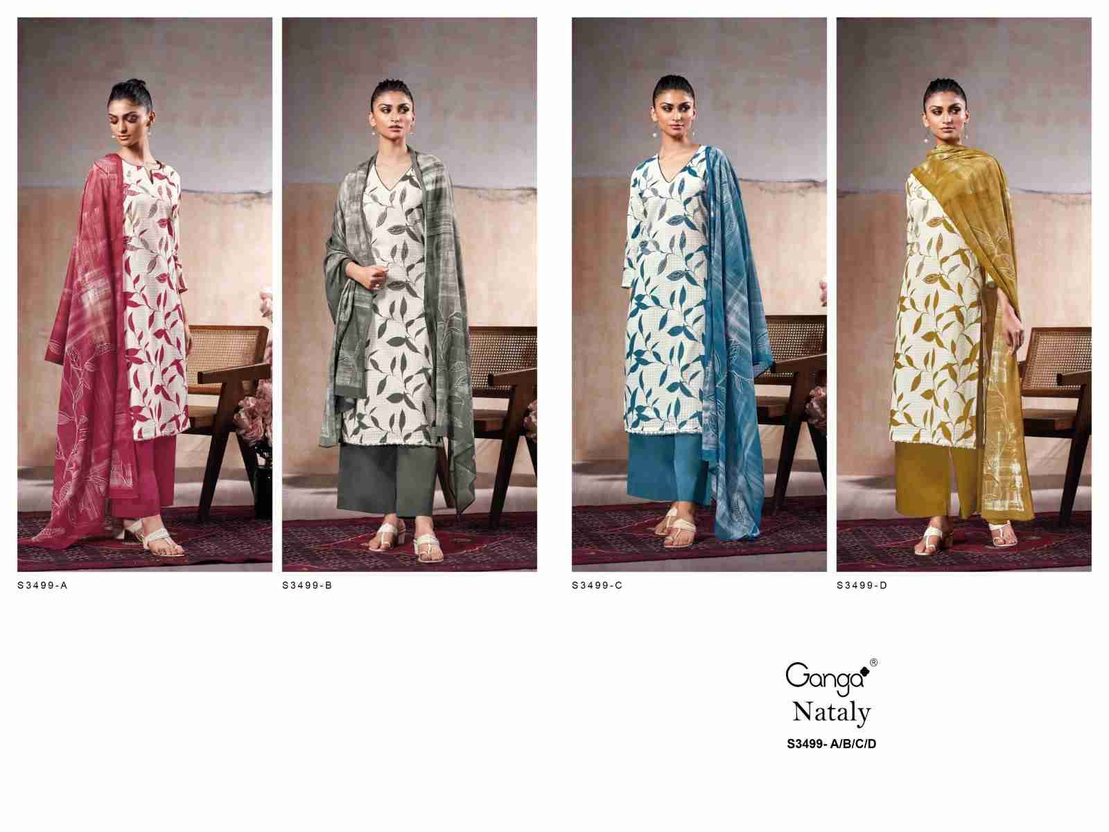 Nataly-3499 By Ganga Fashion 3499-A To 3499-D Series Beautiful Festive Suits Colorful Stylish Fancy Casual Wear & Ethnic Wear Pure Cotton Dresses At Wholesale Price