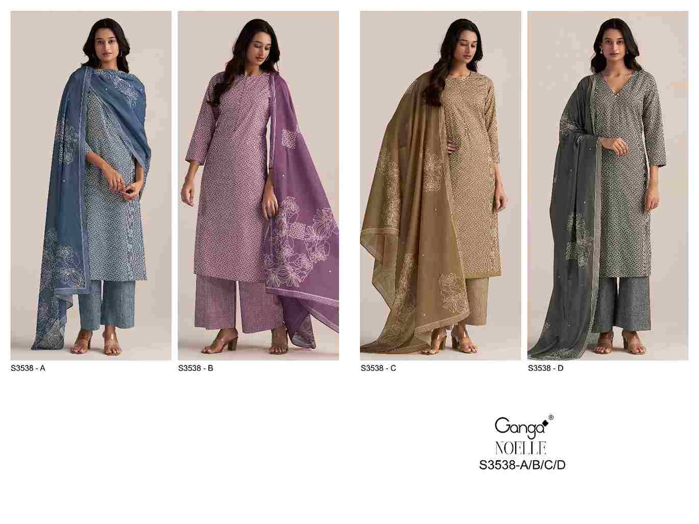 Noelle-3538 By Ganga Fashion 3538-A To 3538-D Series Beautiful Festive Suits Colorful Stylish Fancy Casual Wear & Ethnic Wear Pure Cotton Dresses At Wholesale Price