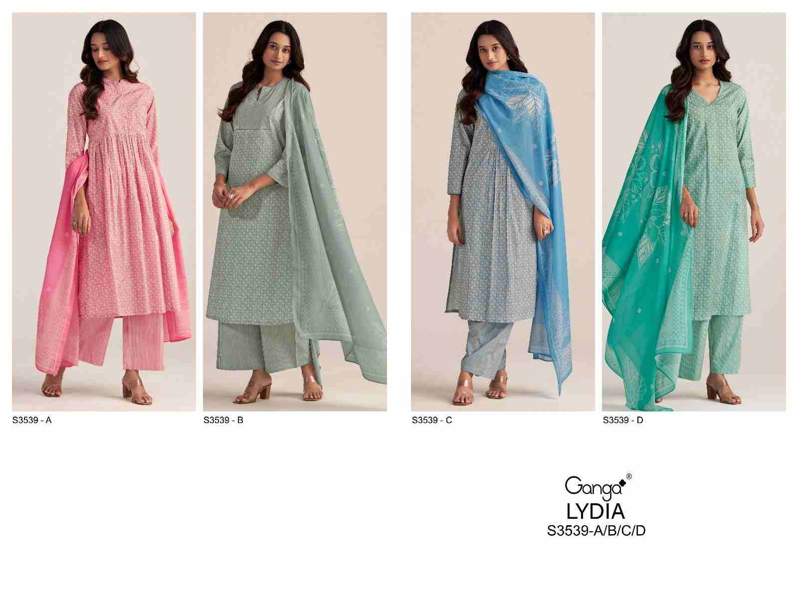 Lydia-3539 By Ganga Fashion 3539-A To 3539-D Series Beautiful Festive Suits Colorful Stylish Fancy Casual Wear & Ethnic Wear Pure Cotton Dresses At Wholesale Price