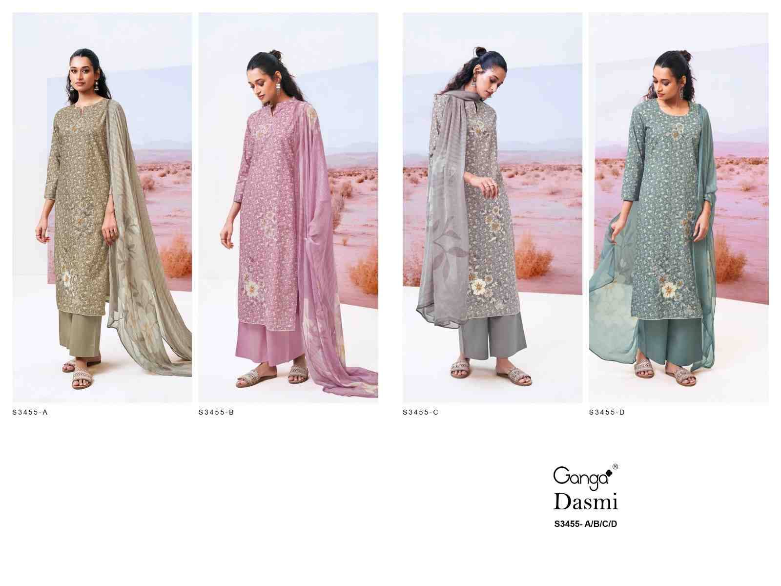 Dasmi-3455 By Ganga Fashion 3455-A To 3455-D Series Beautiful Festive Suits Colorful Stylish Fancy Casual Wear & Ethnic Wear Pure Cotton Dresses At Wholesale Price