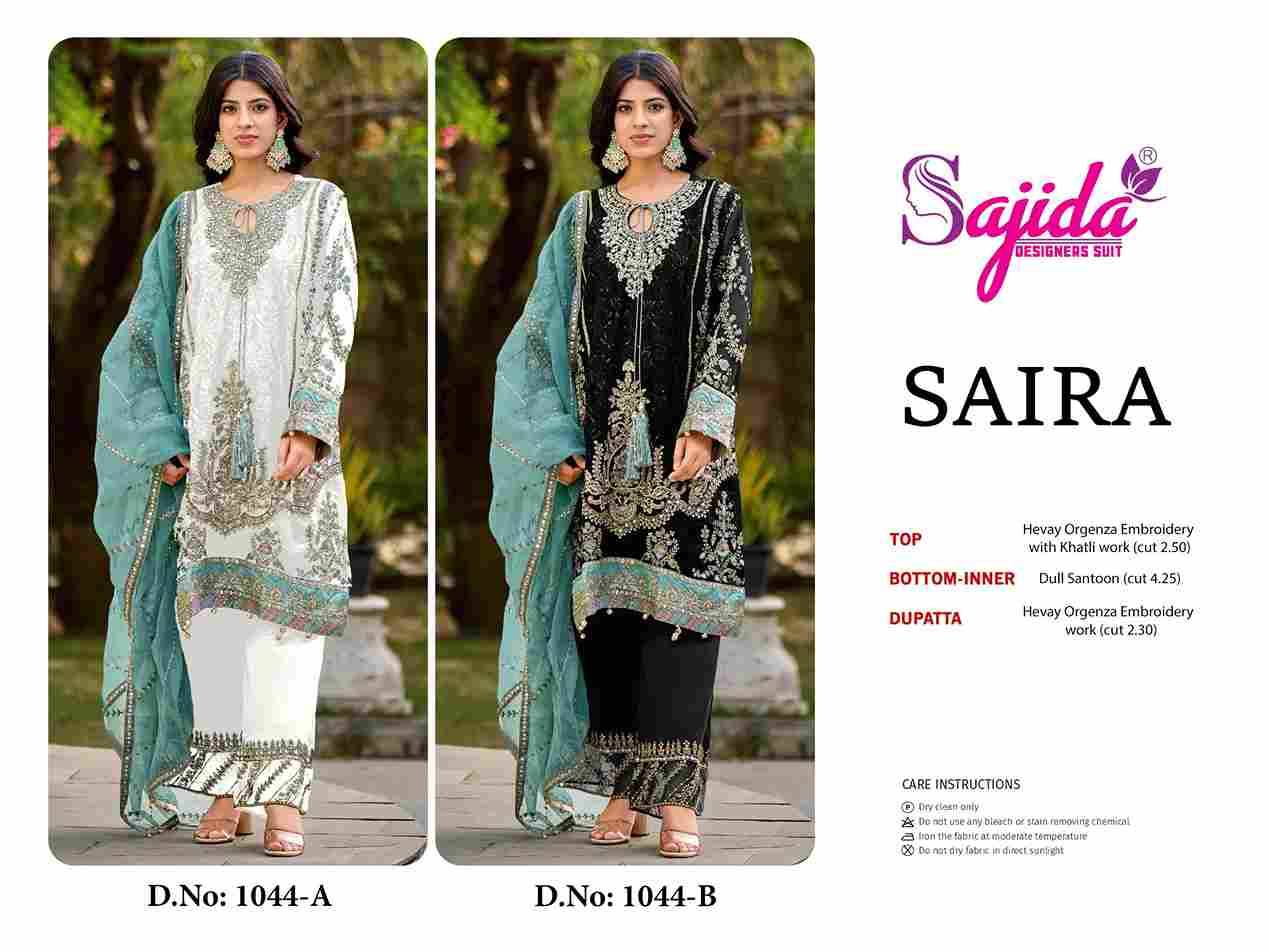 Saira By Sajida Designer Suits 1044-A To 1044-B Series Beautiful Pakistani Suits Colorful Stylish Fancy Casual Wear & Ethnic Wear Heavy Organza Embroidered Dresses At Wholesale Price