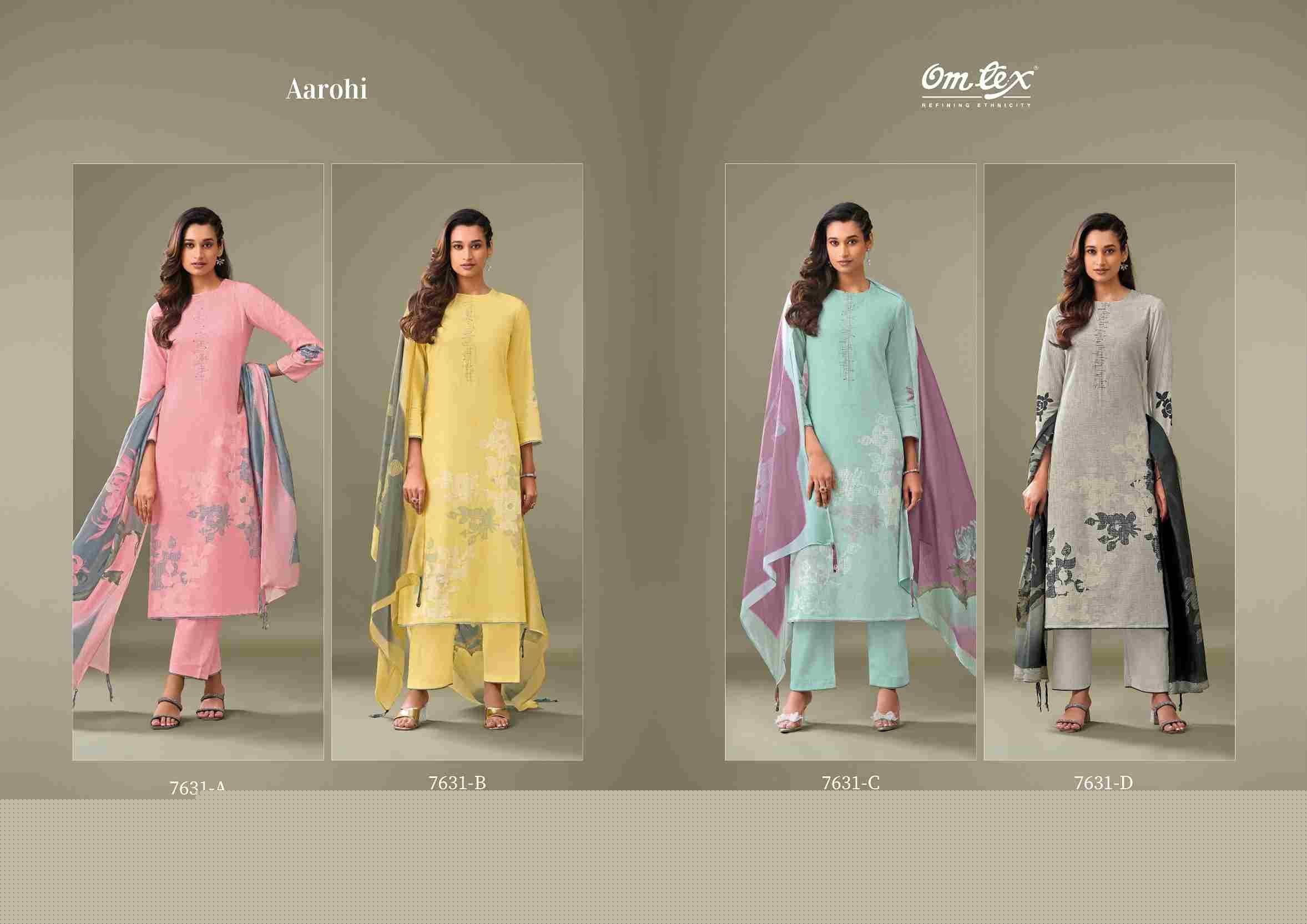 Aarohi By Om Tex 7631-A To 7631-D Series Beautiful Suits Stylish Fancy Colorful Party Wear & Ethnic Wear Linen Cotton Print Dresses At Wholesale Price