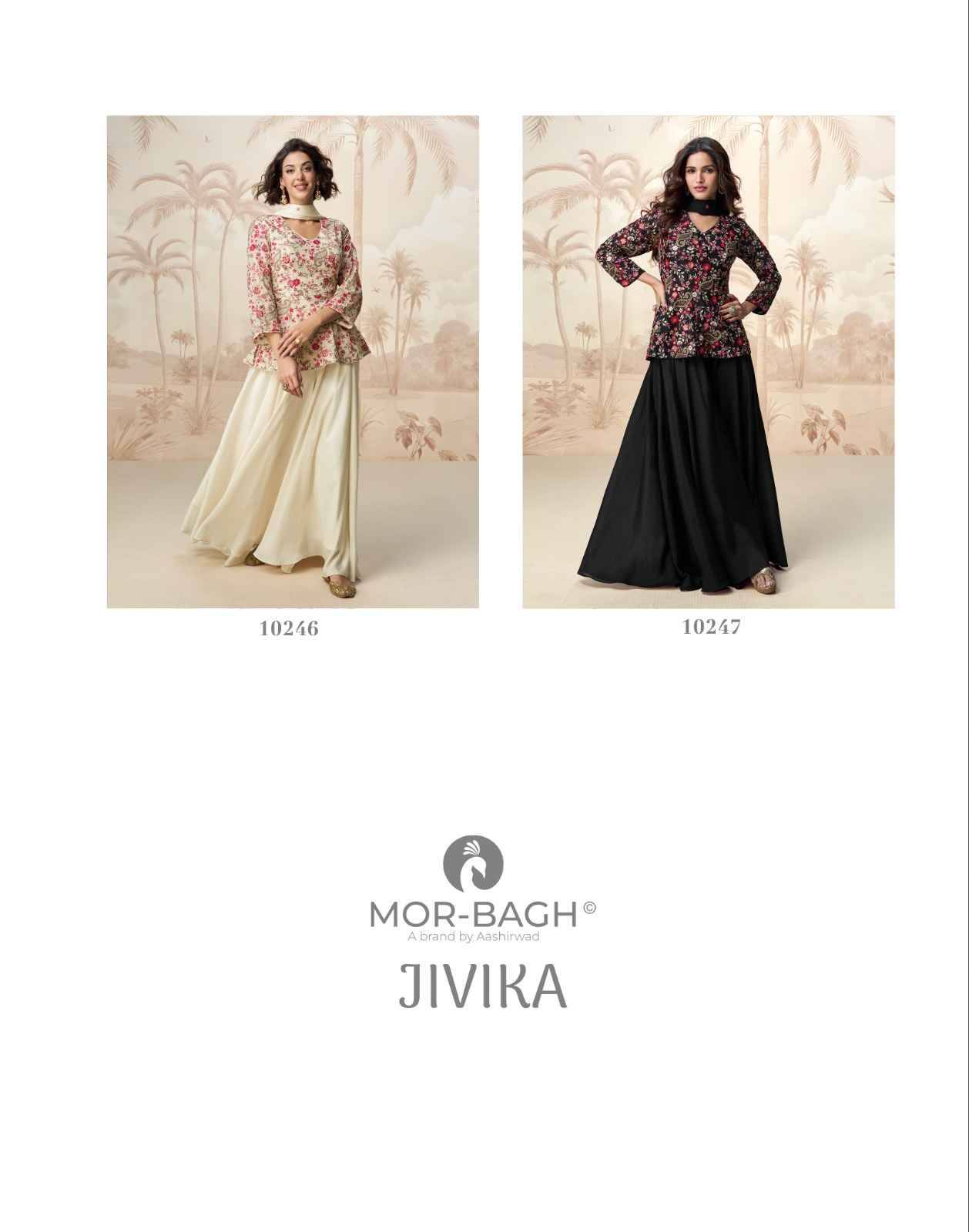 Jivika By Mor-Bagh 10246 To 10247 Series Beautiful Festive Suits Colorful Stylish Fancy Casual Wear & Ethnic Wear Chinnon Silk With Work Dresses At Wholesale Price
