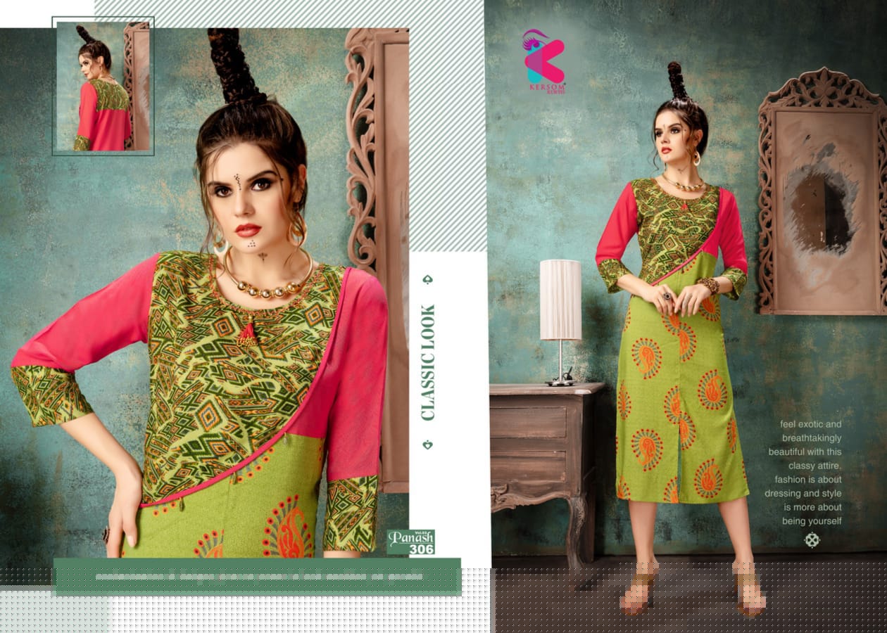 Panash Vol-3 By Kersom 301 To 308 Series Beautiful Colorful Stylish Fancy Casual Wear & Ethnic Wear & Ready To Wear Heavy Rayon Kurtis At Wholesale Price