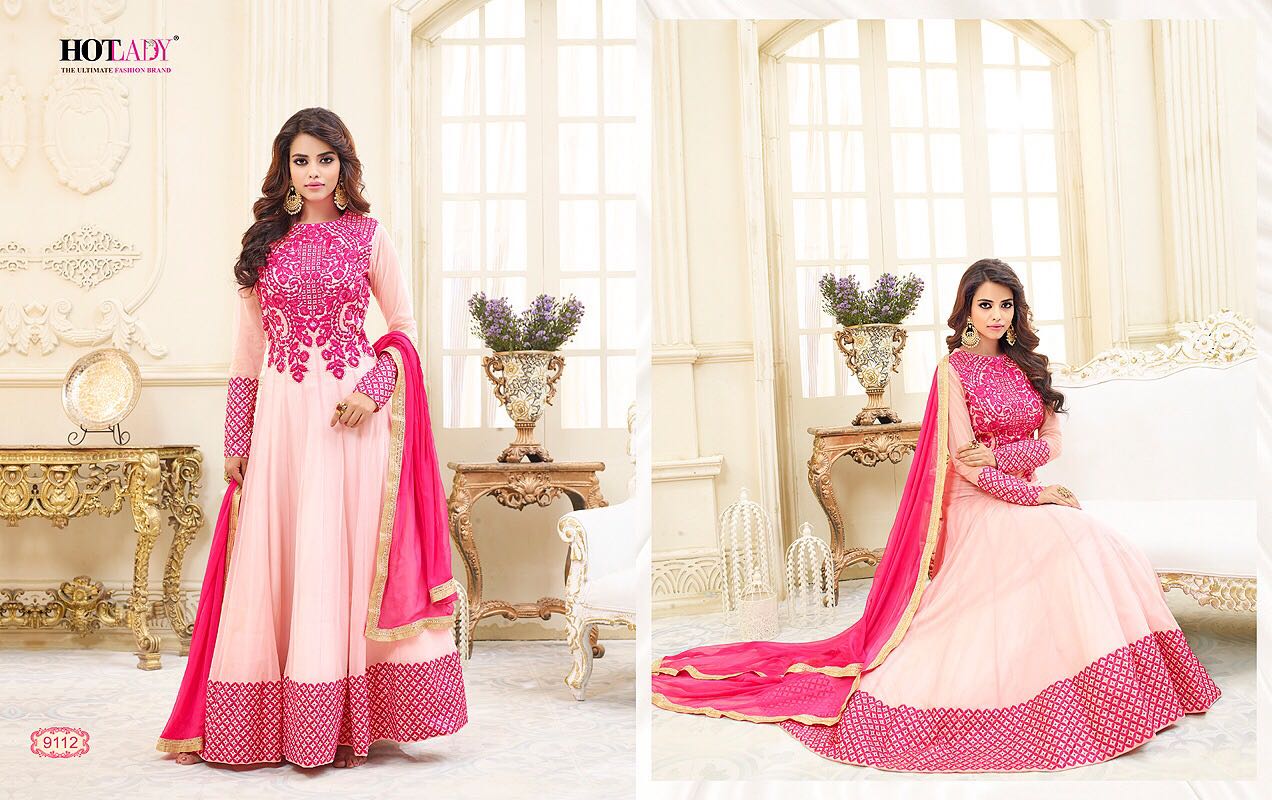 Shemaya By Hot Lady 9111 To 9116 Series Designer Anarkali Collection Suits Beautiful Stylish Fancy Colorful Party Wear & Occasional Wear Chiffon/ Georgette Dresses At Wholesale Price