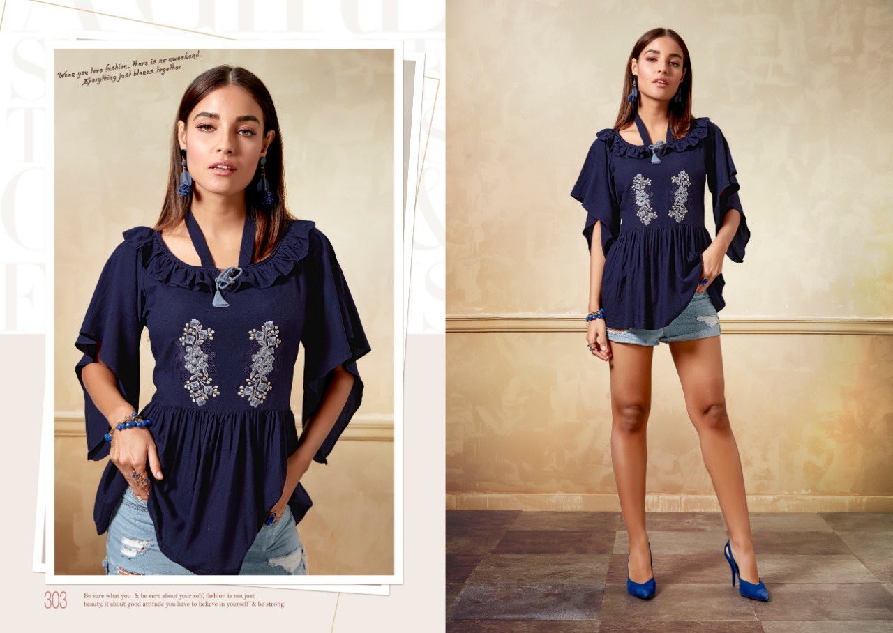 Warina Vol-1 By V S Fashion 301 To 308 Series Beautiful Colorful Stylish Fancy Casual Wear & Ethnic Wear & Ready To Wear Heavy Rayon Embroidered Kurtis At Wholesale Price