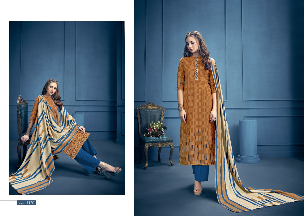 Aarohi By Kalyan Prints 1113 To 1121 Series Beautiful Winter Collection Suits Stylish Fancy Colorful Casual Wear & Ethnic Wear Pure Pashmina Printed Dresses At Wholesale Price