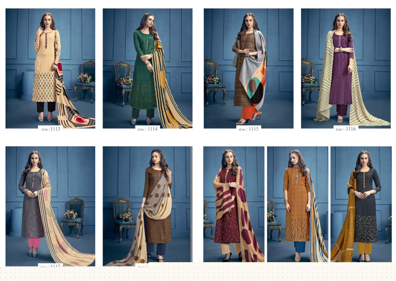 Aarohi By Kalyan Prints 1113 To 1121 Series Beautiful Winter Collection Suits Stylish Fancy Colorful Casual Wear & Ethnic Wear Pure Pashmina Printed Dresses At Wholesale Price