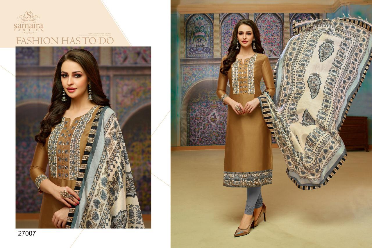 Abhinandan By Samaira Fashion 27000 To 27008 Series Beautiful Suits Colorful Stylish Fancy Casual Wear & Ethnic Wear Pure Jam Silk Print With Embroidery Dresses At Wholesale Price