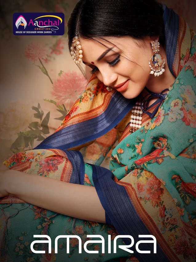 Amaira By Aanchal Sarees 10001 To 10010 Series Indian Traditional Wear Collection Beautiful Stylish Fancy Colorful Party Wear & Occasional Wear Linen Digitl Printed Sarees At Wholesale Price