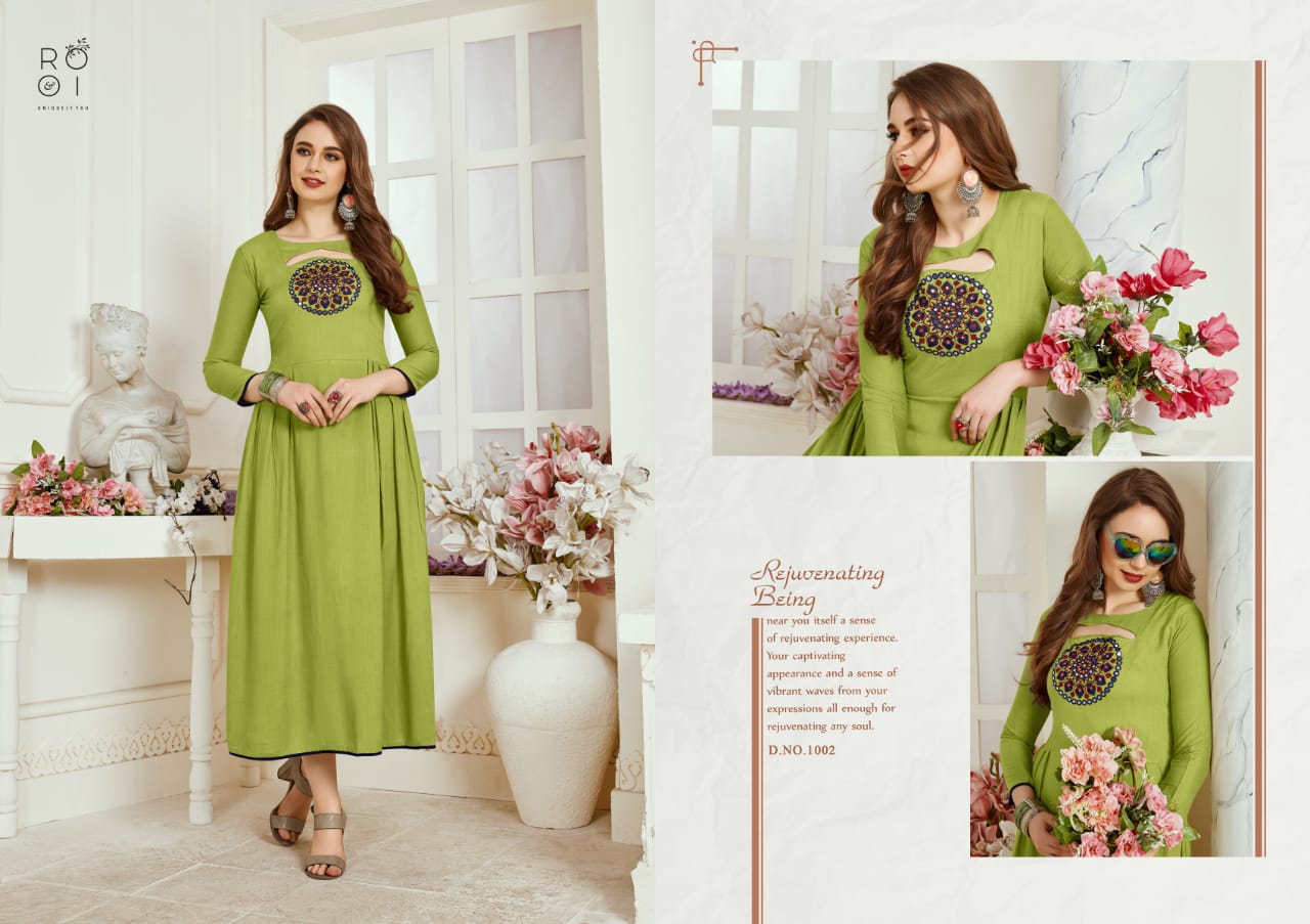 Amayra By Rooi Designer 1001 To 1006 Series Beautiful Stylish Colorful Fancy Party Wear & Ethnic Wear & Ready To Wear Rayon / Slub/ Two Tone Kurtis With Inner At Wholesale Price
