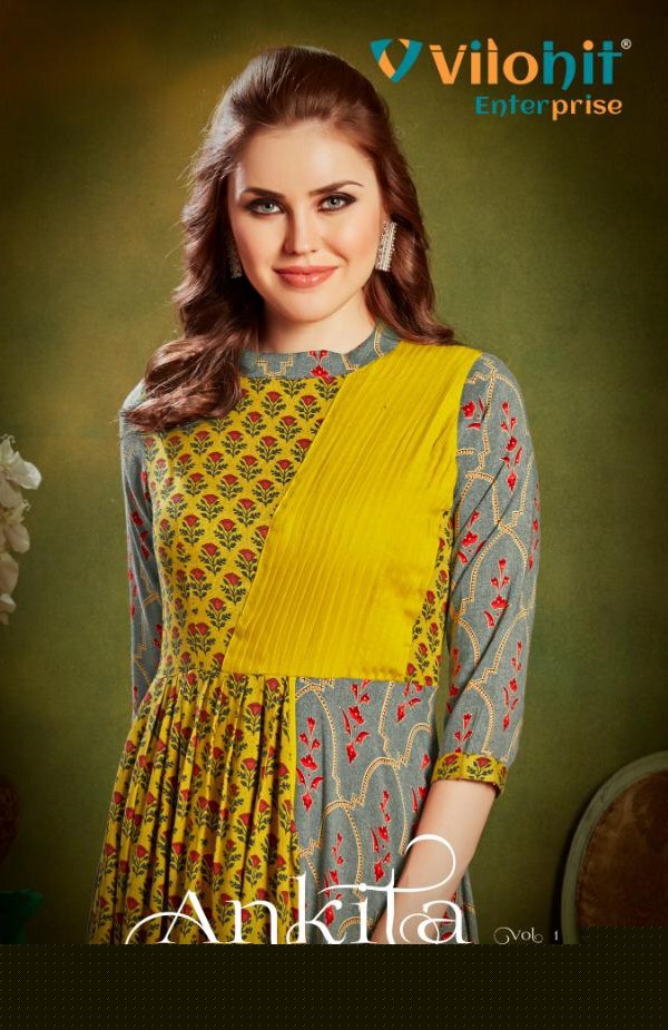 Ankita Vol-1 By Vilohit Enterprise 001 To 1006 Series Indian Traditional Wear Collection Beautiful Stylish Fancy Colorful Party Wear & Occasional Wear Heavy Rayon Printed Kurtis At Wholesale Price