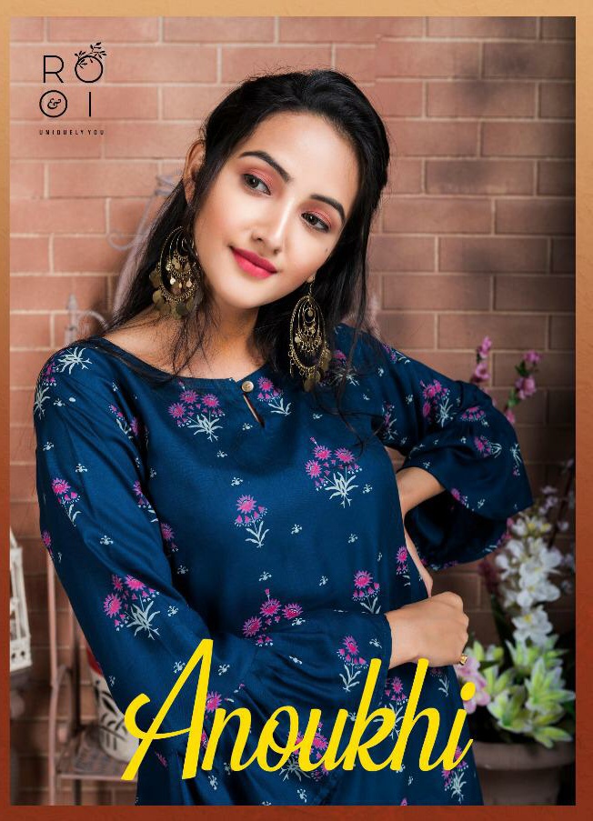 Anoukhi By Rooi 001 To 008 Series Beautiful Stylish Colorful Fancy Party Wear & Ethnic Wear & Ready To Wear Heavy Rayon Printed Kurtis At Wholesale Price