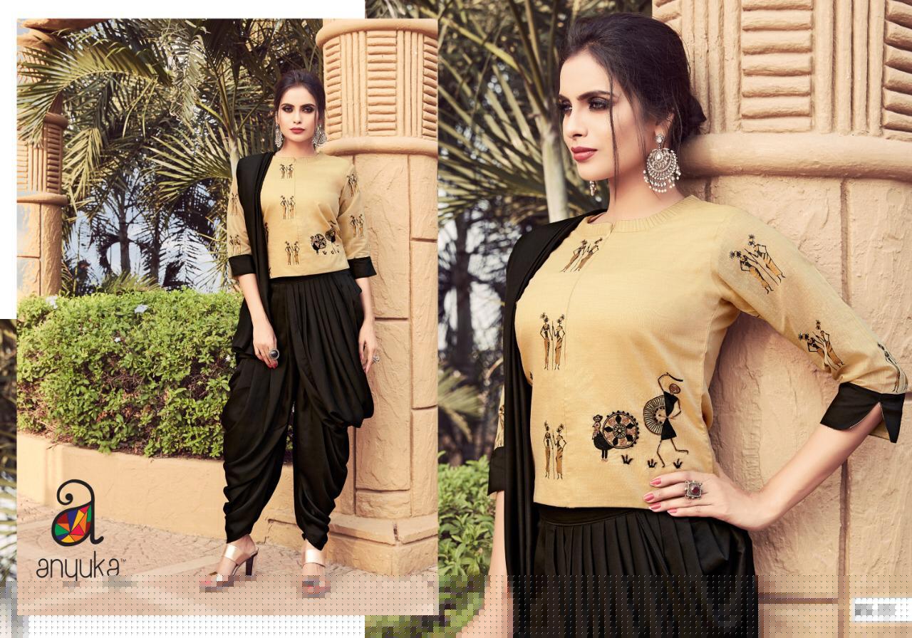 Anyuka An-09 To An-17 Series By Anyuka Beautiful Colorful Stylish Fancy Casual Wear & Ethnic Wear & Ready To Wear Modal Satin Handwork Kurtis With Palazzo At Wholesale Price