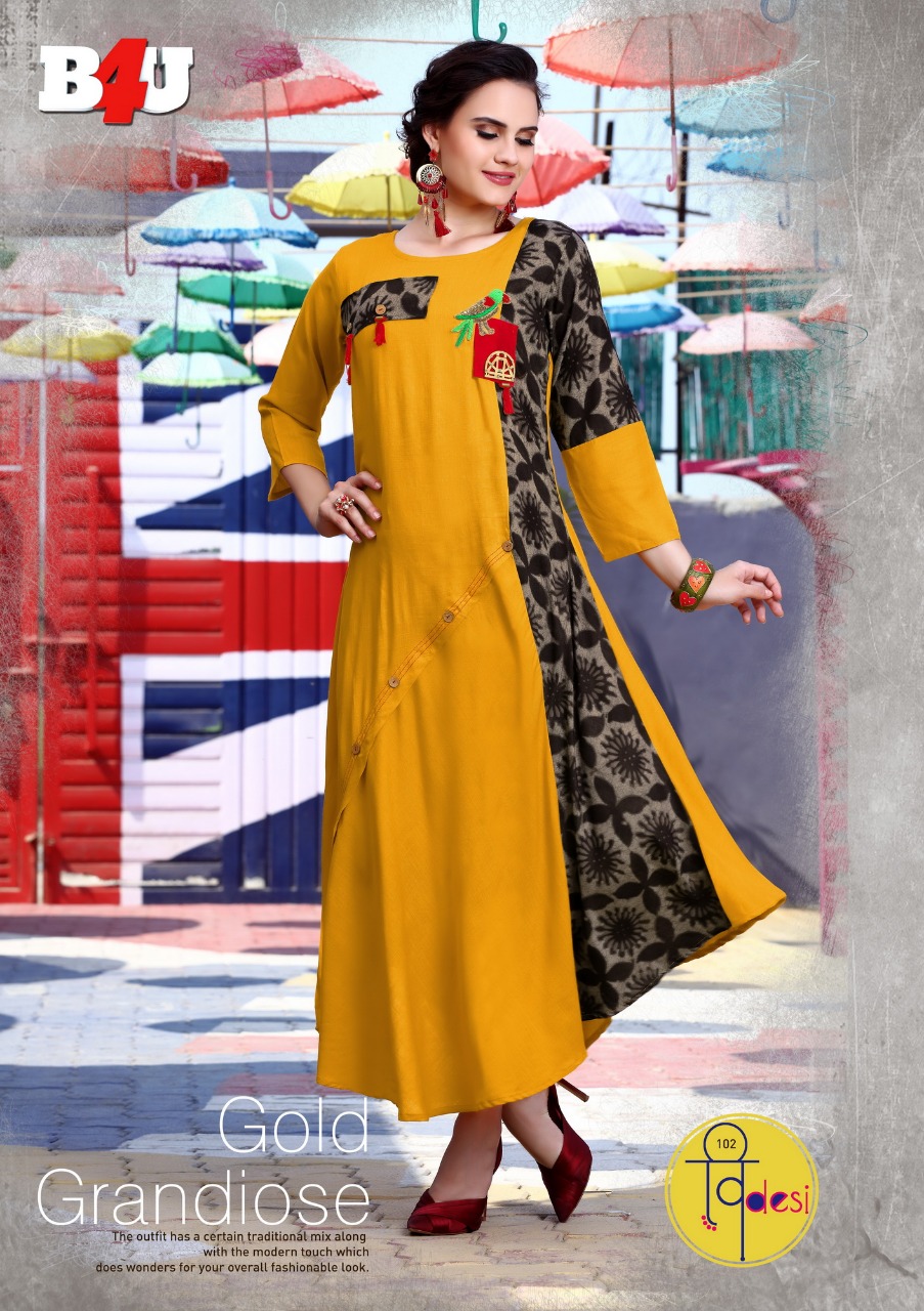 B4u By Vdesi 101 To 108 Series Designer Beautiful Stylish Colorful Fancy Beautiful Party Wear & Ethnic Wear Pure Cotton Kurtis At Wholesale Price