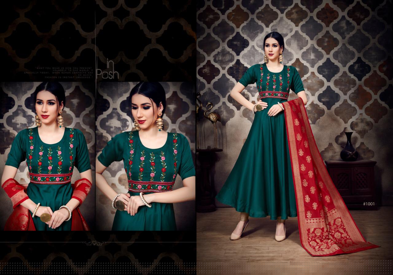 Banaras By Fashid Wholesale 1001 To 1005 Series Designer Anarkali Suits Collection Beautiful Stylish Fancy Colorful Party Wear & Occasional Wear Pure Silk Embroidered Gowns At Wholesale Price