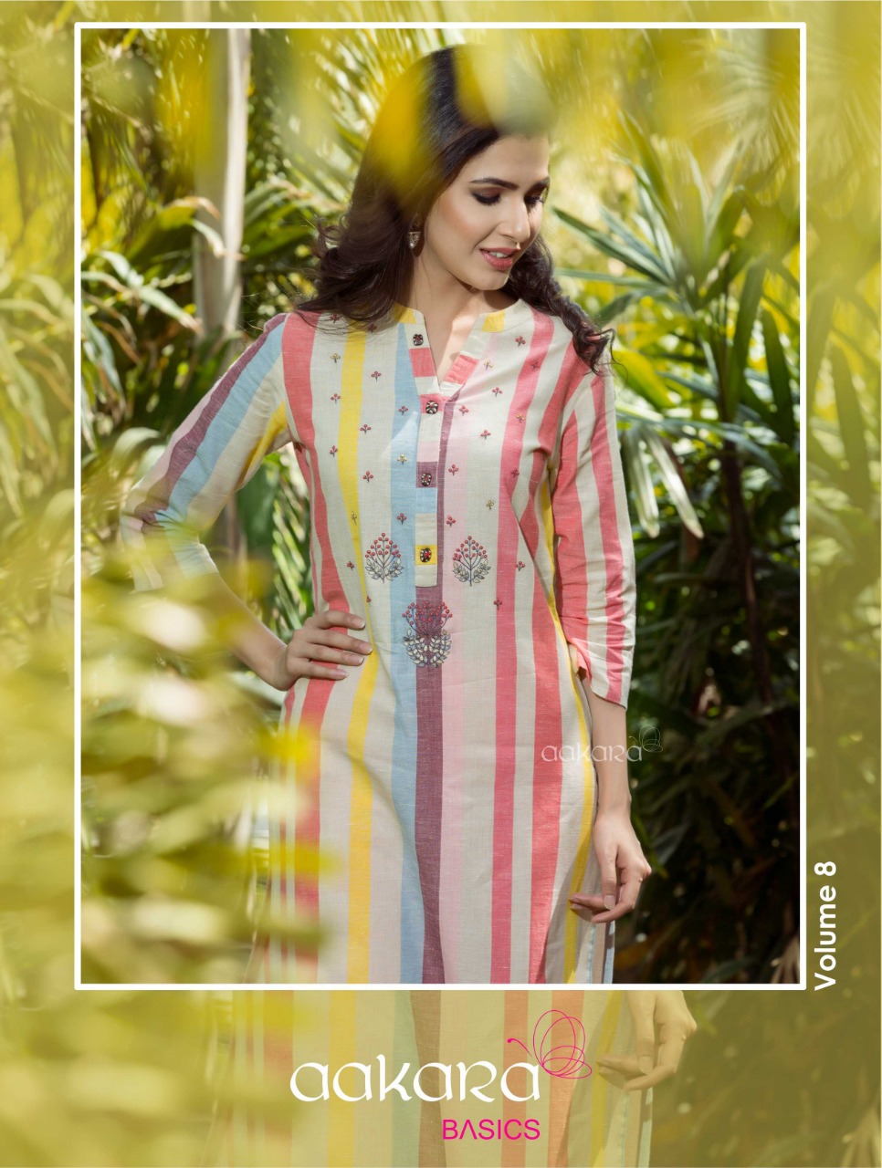Aakra Basics Vol-8 By Aakara 8001 To 8006 Series Beautiful Stylish Fancy Colorful Casual Wear & Ethnic Wear Cotton With Embroidery Straight Kurtis At Wholesale Price
