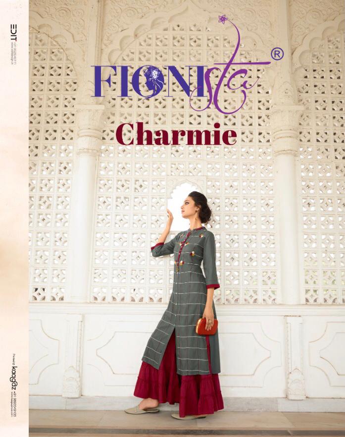 Charmie By Fionista 1121 To 1127 Series Beautiful Stylish Fancy Colorful Designer Party Wear & Ethnic Wear & Ready To Wear Rayon Embroidered Kurtis With Bottoms At Wholesale Price
