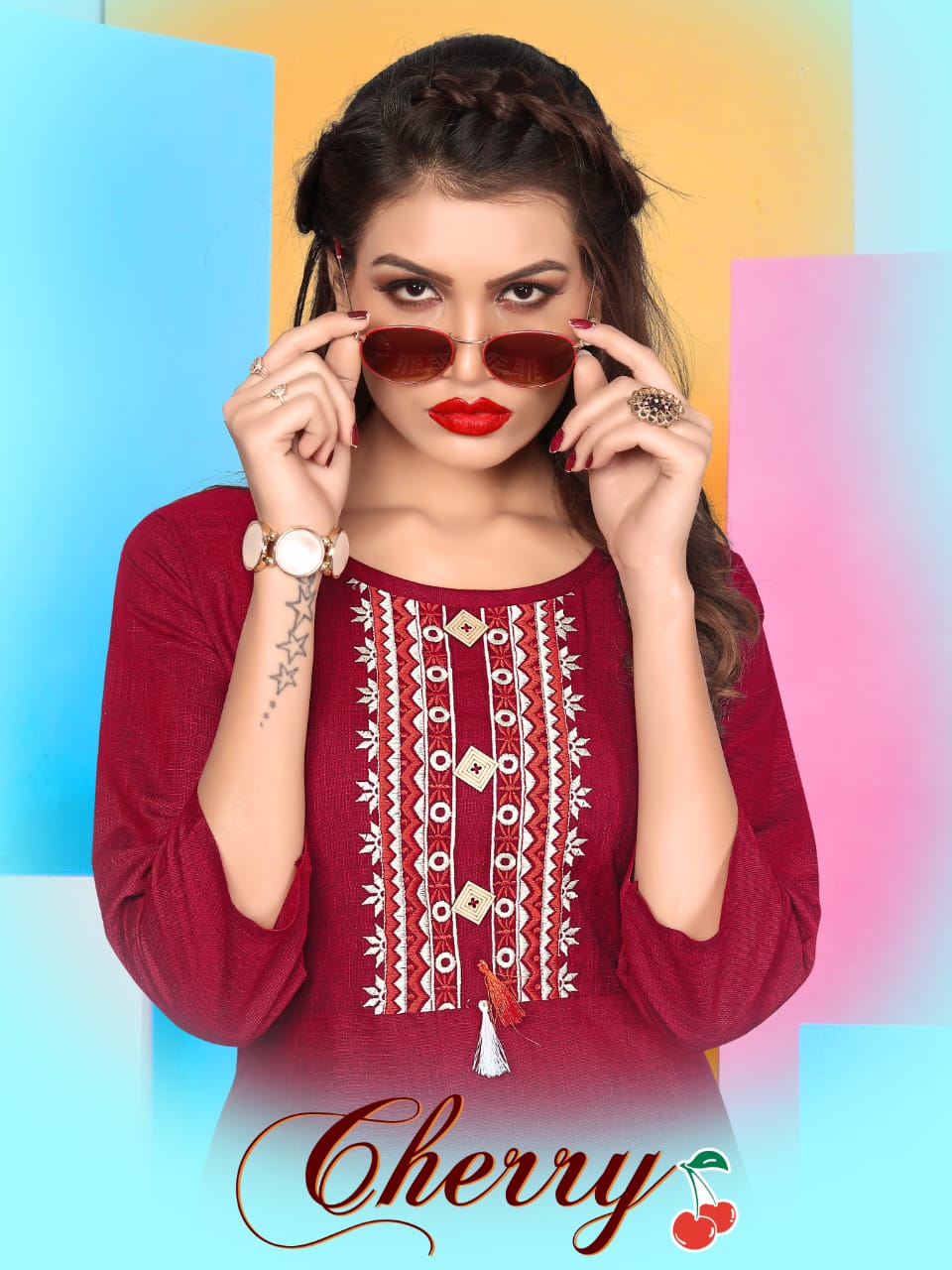 Cherry By Jr Gallery 1001 To 1006 Series Beautiful Stylish Colorful Fancy Party Wear & Ethnic Wear & Ready To Wear Rayon Slub Two Tone Embroidered Kurtis At Wholesale Price