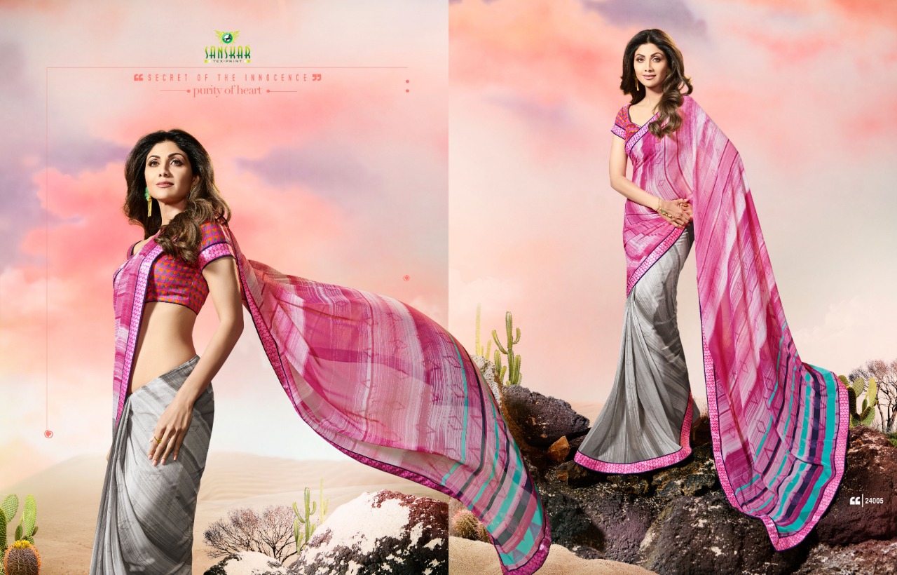 Dhadkan By Sanskar Tex Print Indian Traditional Wear Collection Beautiful Stylish Fancy Colorful Party Wear & Occasional Wear Georgette Sarees At Wholesale Price