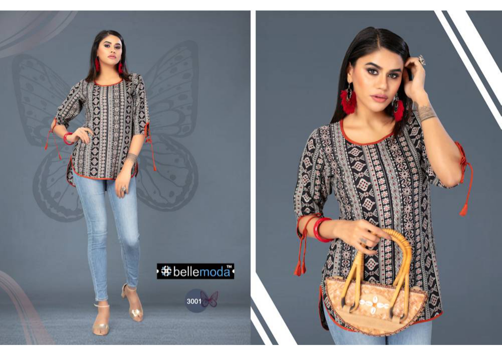 Eva By Bellemoda 3001 To 3007 Series Beautiful Stylish Fancy Colorful Casual Wear & Ethnic Wear & Ready To Wear Heavy Rayon Tops At Wholesale Price