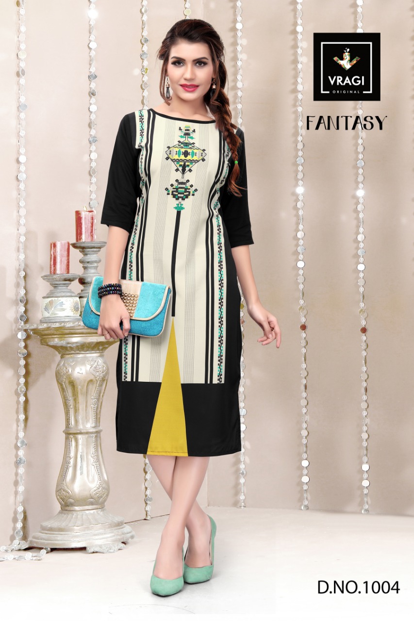 Fantasy By Vragi 1001 To 1008 Series Beautiful Colorful Stylish Fancy Casual Wear & Ethnic Wear & Ready To Wear Royal Crepe Digital Printed Kurtis At Wholesale Price