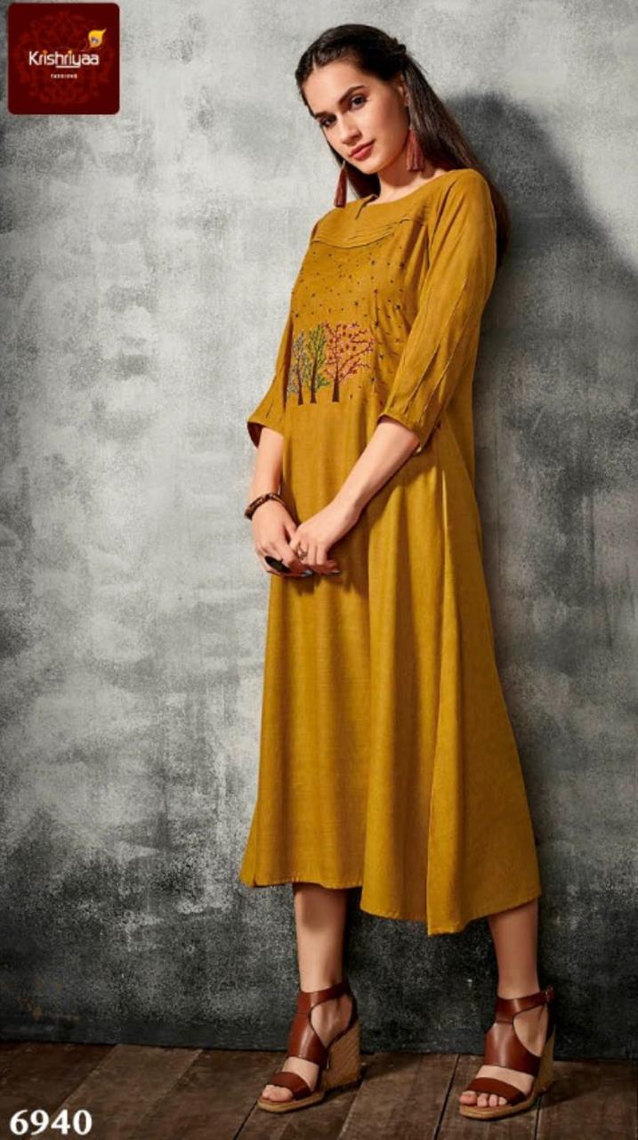 Fashion Remix By Krishriyaa 6931 To 6940 Series Beautiful Stylish Fancy Colorful Casual Wear & Ethnic Wear & Ready To Wear Viscose Slub Kurtis At Wholesale Price