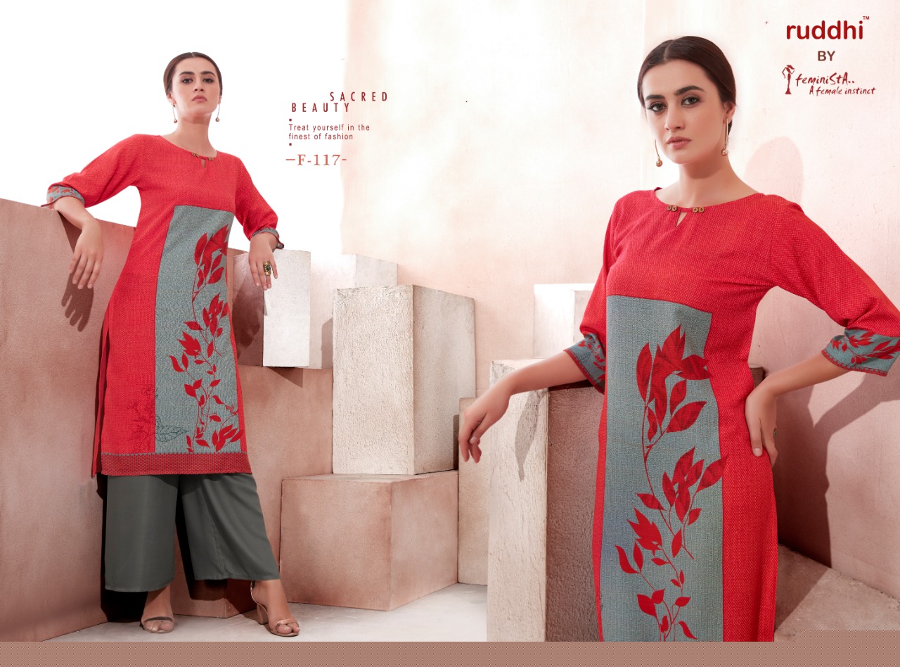 Florence By Feminista 111 To 118 Series Beautiful Colorful Stylish Fancy Casual Wear & Ethnic Wear & Ready To Wear Rayon Printed Kurtis With Bottom At Wholesale Price