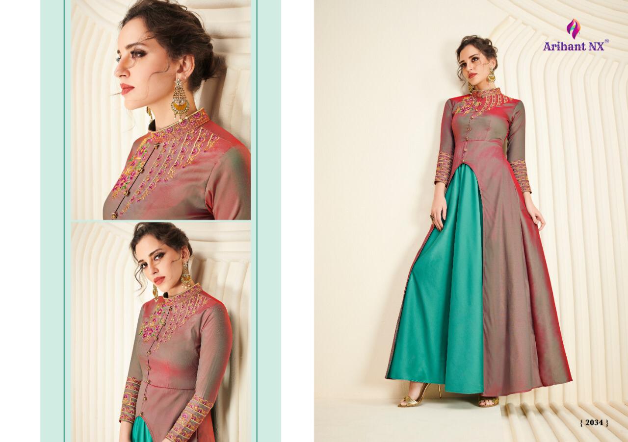 Floret Vol-5 By Arihant Designer 2029 To 2034 Series Designer Wear Collection Beautiful Stylish Fancy Colorful Party Wear & Occasional Wear Soft Satin Silk Embroidered Gowns At Wholesale Price