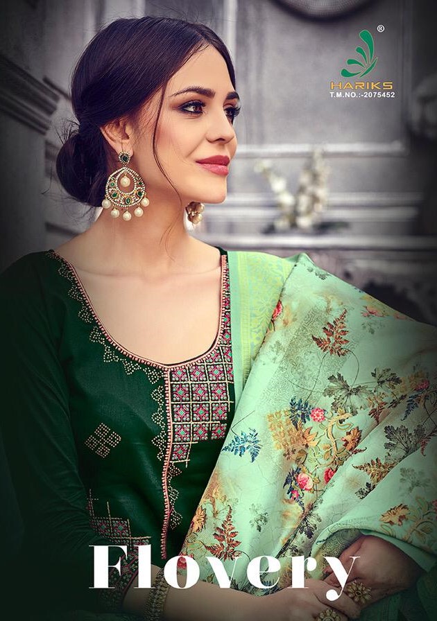 Flowery By Hariks 46001 To 46006 Designer Festive Suits Collection Beautiful Stylish Fancy Colorful Party Wear & Occasional Wear Jam Silk With Embroidery Dresses At Wholesale Price