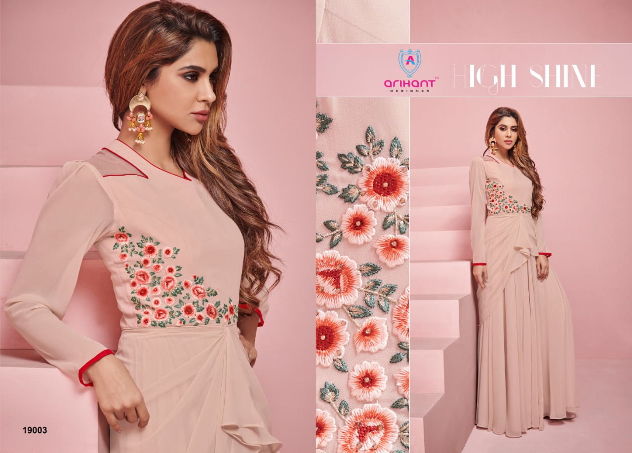 Glam Up By Arihant Designer 19001 To 19008 Series Beautiful Colorful Stylish Fancy Party Wear & Ethnic Wear & Ready To Wear Apple Georgette Embroidered Kurtis At Wholesale Price