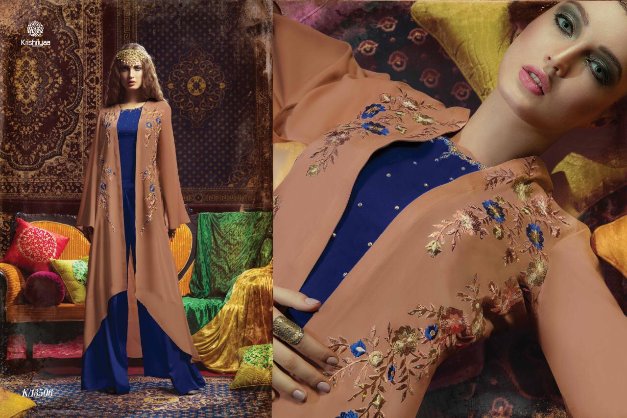 Glorious By Krishriyaa 13501 To 13507 Series Designer Beautiful Stylish Fancy Colorful Party Wear & Ethnic Wear Muslin Kurtis With Muslin & Silk Jacquard Palazzo At Wholesale Price