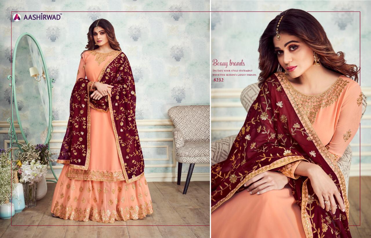 Gota Pati By Aashirwad Creation 8230 To 8235 Series Designer Sharara Suits Wedding Collection Beautiful Fancy Colorful Party Wear & Occasional Wear Real Georgette Embroidered Dresses At Wholesale Price