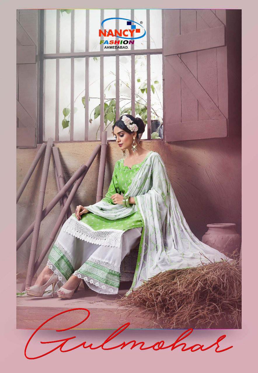 Gulmohar By Nancy Fashion Beautiful Collection Suits Stylish Fancy Colorful Casual Wear & Ethnic Wear Cotton Sartin Printed Dresses At Wholesale Price