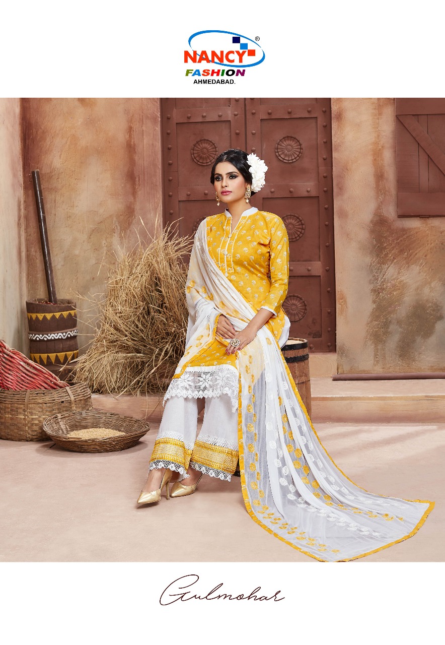 Gulmohar By Nancy Fashion Beautiful Collection Suits Stylish Fancy Colorful Casual Wear & Ethnic Wear Cotton Sartin Printed Dresses At Wholesale Price