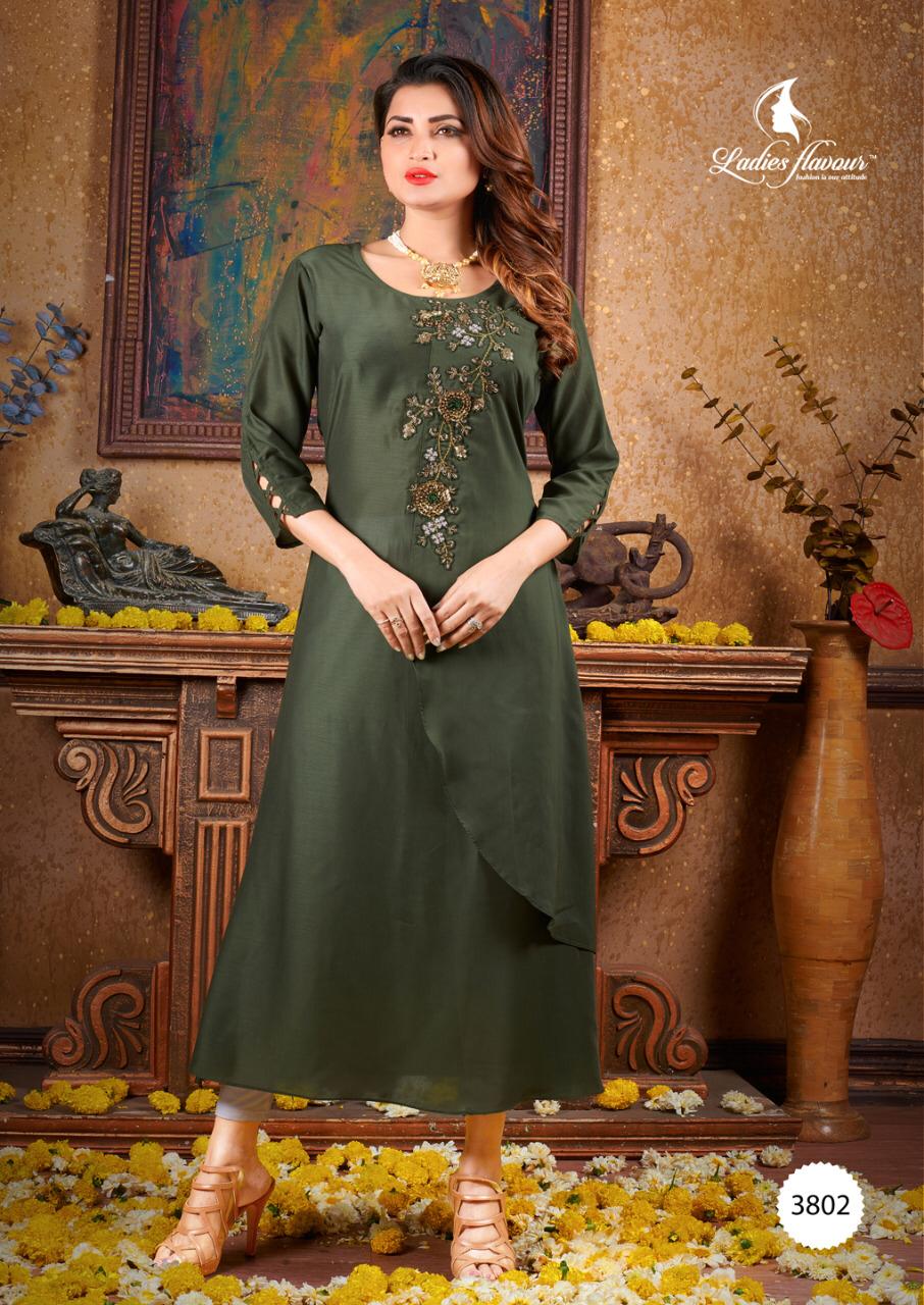 Handmade By Ladies Flavour 3801 To 3807 Series Beautiful Stylish Colorful Fancy Party Wear & Ethnic Wear & Ready To Wear Muslin Embroidery Kurtis At Wholesale Price