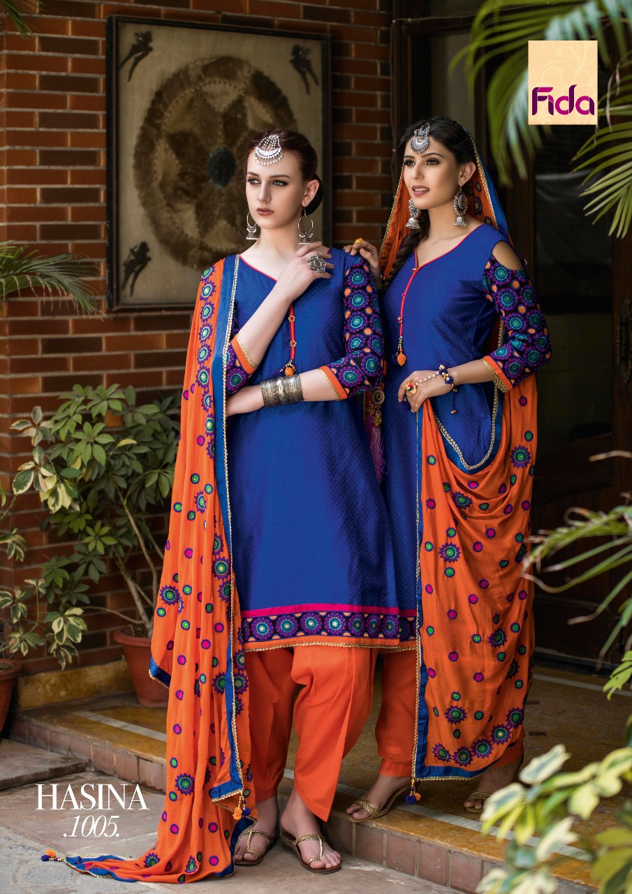 Hasina By Fida 1001 To 1006 Series Beautiful Patiyala Suits Embroidered Beautiful Stylish Fancy Colorful Casual Wear & Ethnic Wear Satin Jacquard Dresses At Wholesale Price