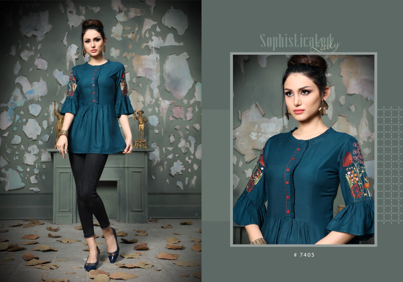 Heer By Micro Designer 7401 To 7406 Series Stylish Fancy Beautiful Colorful Casual Wear & Ethnic Wear Rayon Slub With Fancy Embroidery Kurtis At Wholesale Price