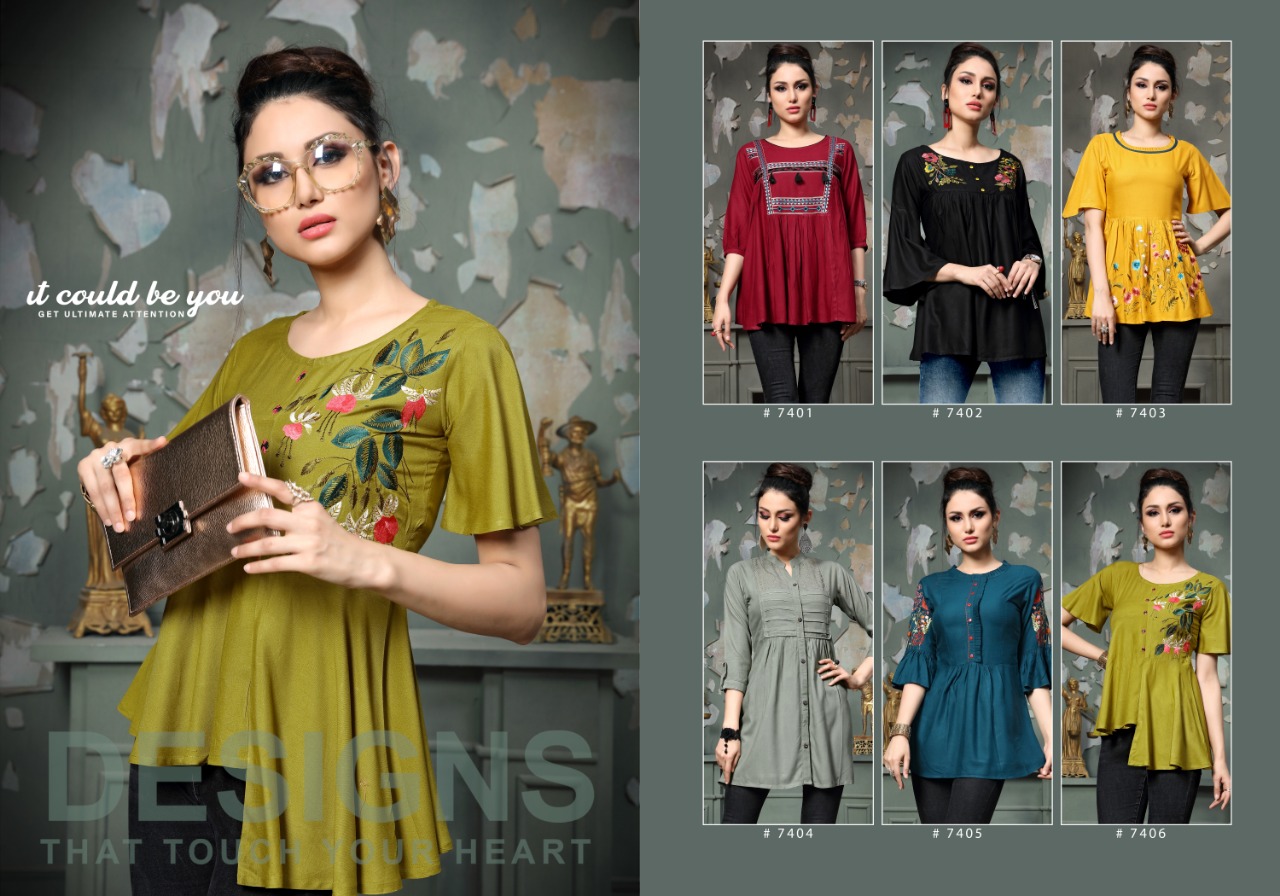 Heer By Micro Designer 7401 To 7406 Series Stylish Fancy Beautiful Colorful Casual Wear & Ethnic Wear Rayon Slub With Fancy Embroidery Kurtis At Wholesale Price