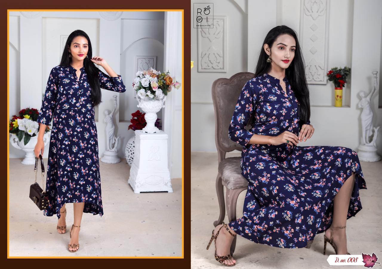 Innayat By Rooi 001 To 008 Series Beautiful Stylish Colorful Fancy Party Wear & Ethnic Wear & Ready To Wear Heavy Rayon Flex Kurtis At Wholesale Price