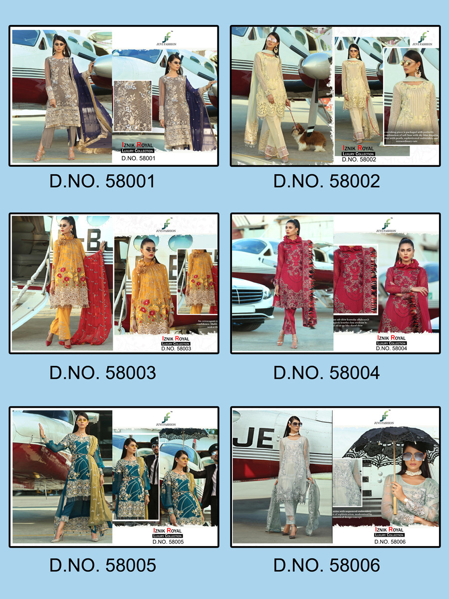 Iznik Royal Luxury Collection By Juvi Fashion 58001 To 58006 Series Pakistani Designer Suits Collection Beautiful Stylish Fancy Colorful Party Wear & Occasional Wear Faux Georgette Dresses At Wholesale Price