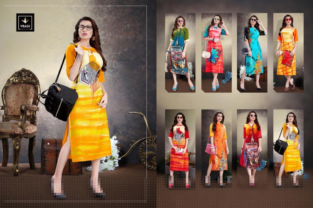 Jhanvi By Vragi 01 To 08 Series Beautiful Colorful Stylish Fancy Casual Wear & Ethnic Wear & Ready To Wear Heavy Rayon Printed Kurtis At Wholesale Price