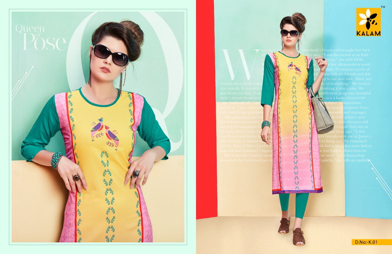 Kalam Vol-1 By Kalam 01 To 08 Series Beautiful Stylish Fancy Colorful Casual Wear & Ethnic Wear & Ready To Wear Rayon Cotton Printed Kurtis At Wholesale Price