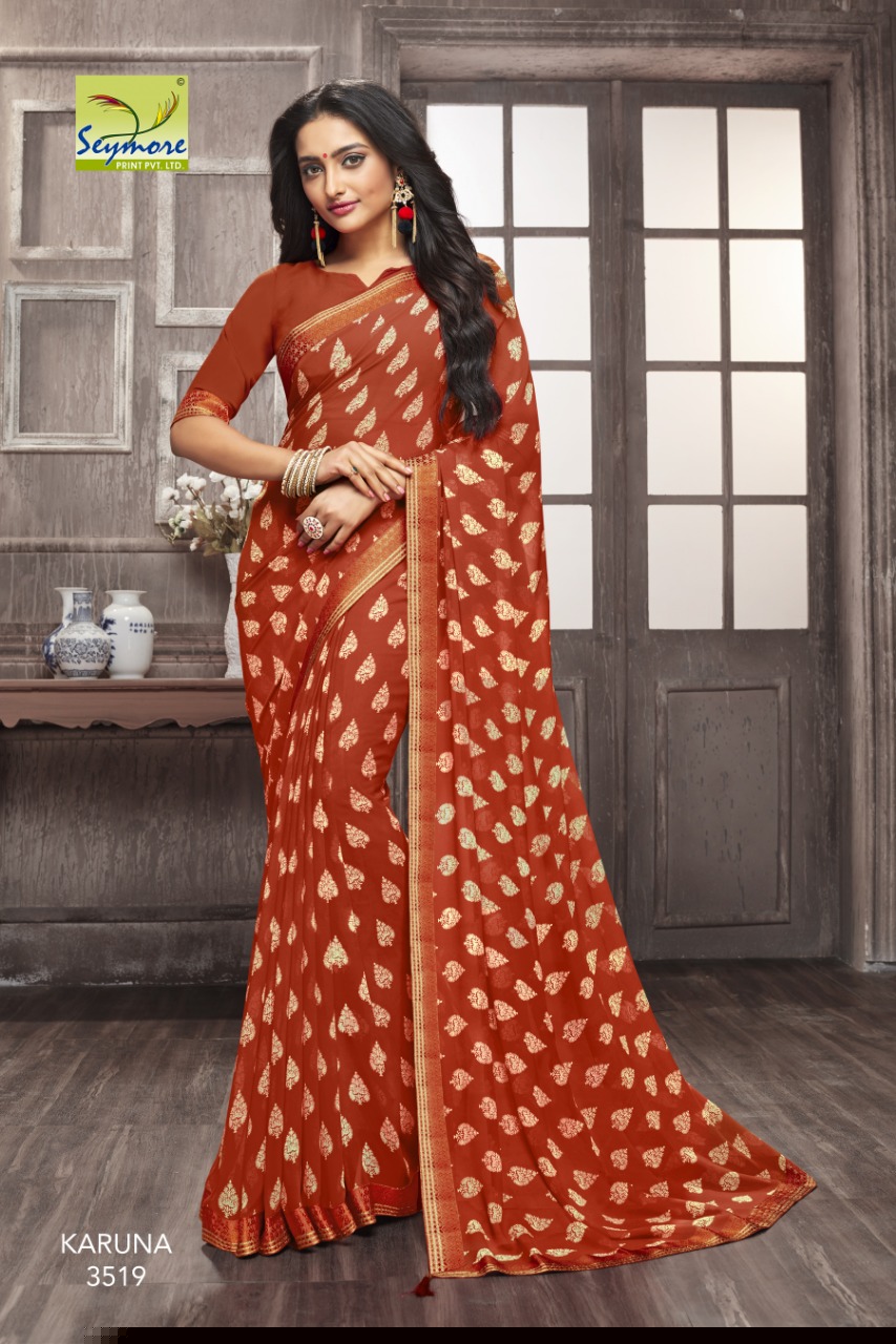 Karuna By Seymore Prints 3518 To 3537 Series Indian Traditional Wear Collection Beautiful Stylish Fancy Colorful Party Wear & Occasional Wear Georgette Printed Sarees At Wholesale Price