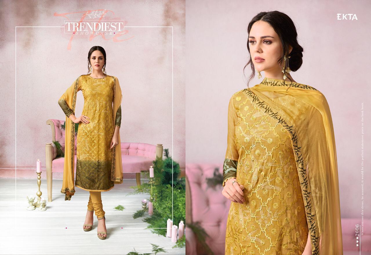 Khwaish Vol-26 By Ekta Fashion 2601 To 2607 Series Beautiful Winter Collection Suits Stylish Fancy Colorful Casual Wear & Ethnic Wear Cotton Satin Embroidered Dresses At Wholesale Price